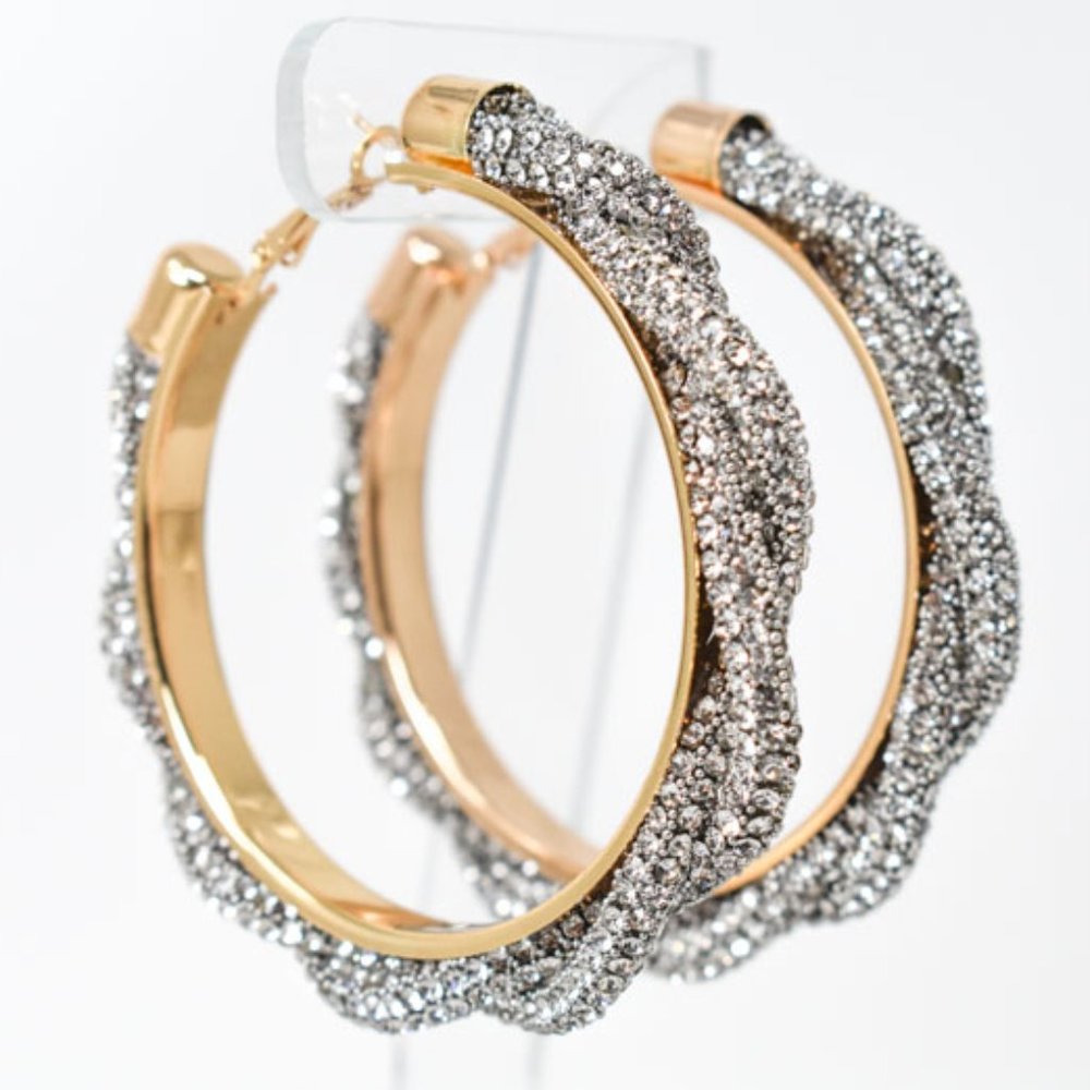 3" Boho Braid Twist Clear Rhinestone Hoop Earrings